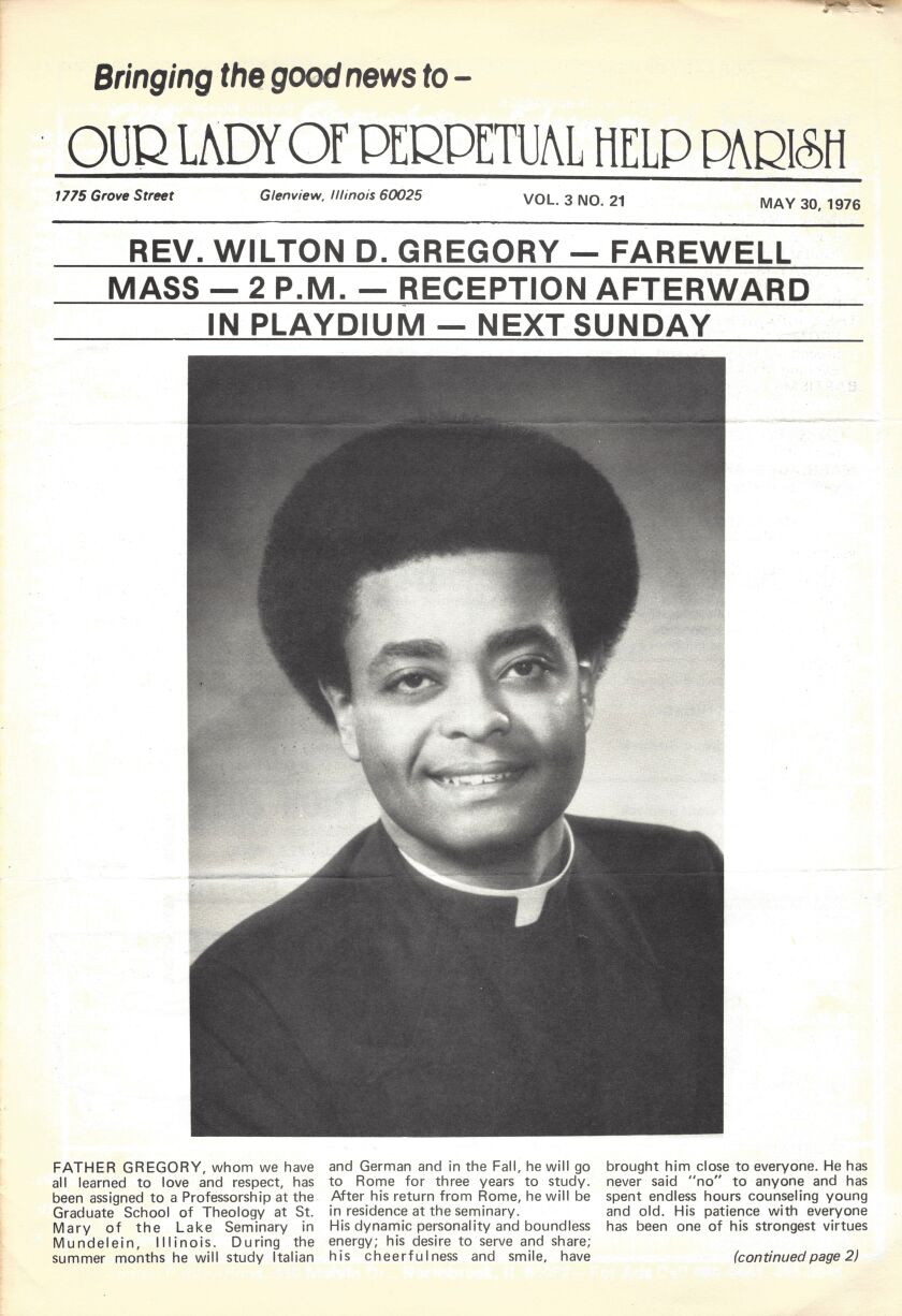 Wilton Gregory Farewell Mass, Our Lady of Perpetual Help Parish, Glenview, 1976.